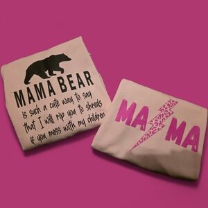 Mama Bear/ Lighting Bolt Mama Leopard Sweatshirts Nwot Unisex Size Large Pink